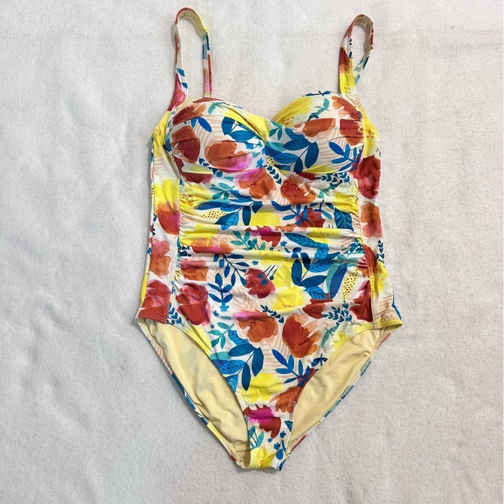 NipTuck Women’s 10 Swimsuit One Piece Multi Fit Padded Cup White w Floral Print‍